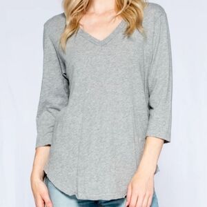 Wilt T Shirt Women's 3/4 Sleeve V Neck Raw Hem Soft Comfortable Luxury Gray M
